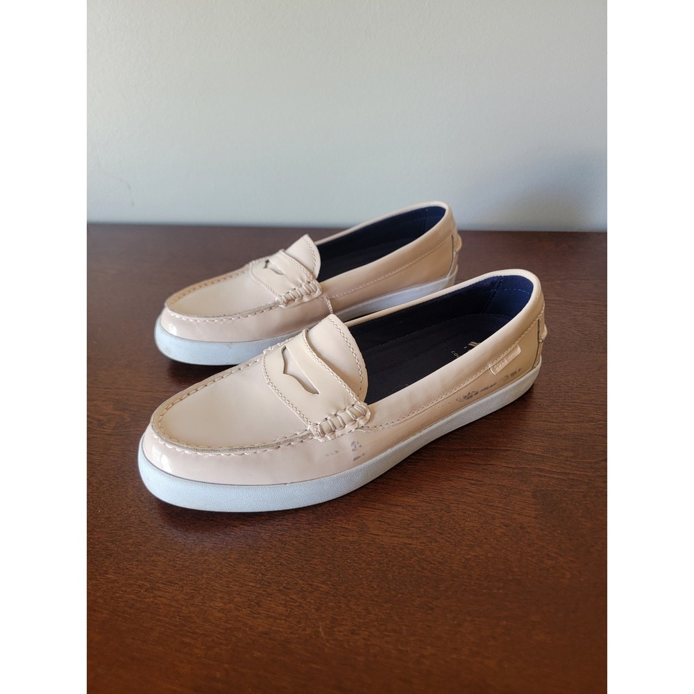 Cole Haan Nantucket Dogwood Patent Leather Loafers Pink Beige 7.5B Nautical Boat